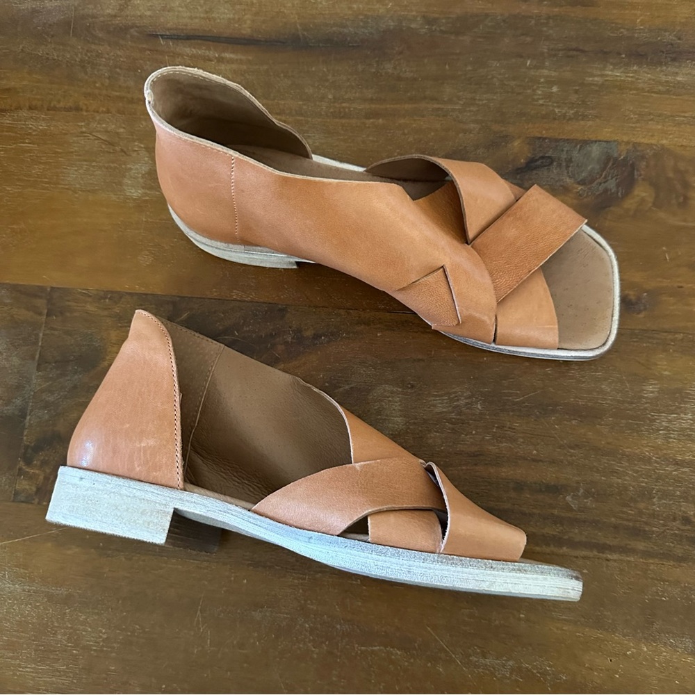Free People tan leather peep toe sandals ladies size 38.5